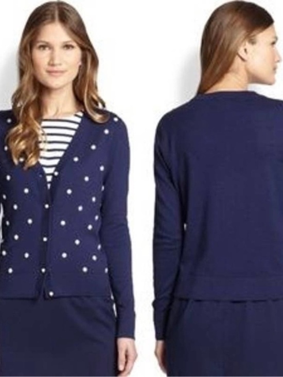 Sweaters - Kate Spade Navy Blue Galvin Embellished V-Neck Cardigan Small